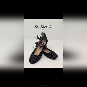 SO Black Studded Lace-Up Ballet Flats